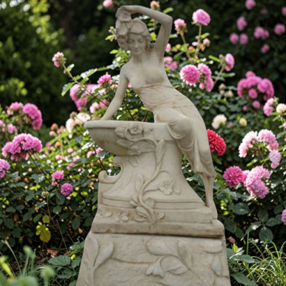 Statue Femme dénudée assise sur une vasque (sur socle)