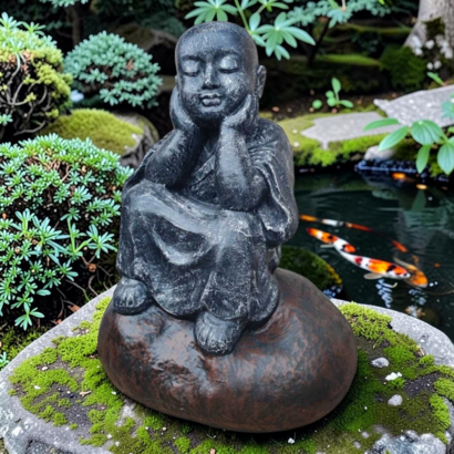Statue Bouddha assis sur un rocher