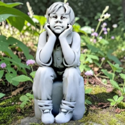 Statue l'Enfant rêveur assis sur un rocher