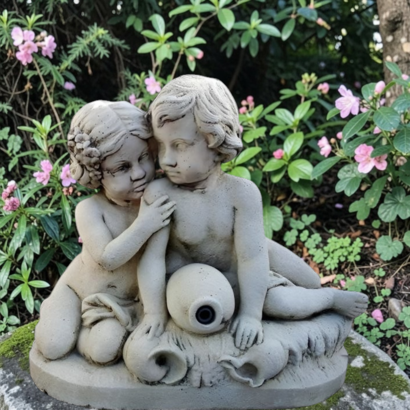 Statue enfants tendrement enlacés