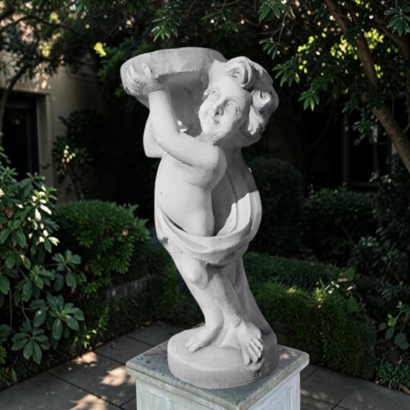 STATUE ENFANT SUPPORT POUR VASE REGARDANT A GAUCHE