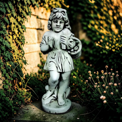 STATUE FILLETTE AU PANIER DE POMMES