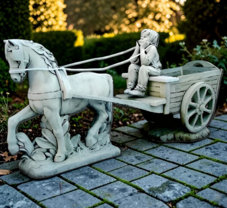Statue Enfant Rêveur sur Charrette