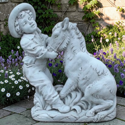 Statue Enfant et son Âne