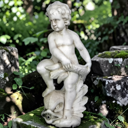 Statue Enfant tenant un Poisson