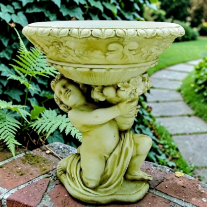 STATUE ENFANT PORTANT UNE COUPE  REGARDANT A DROITE