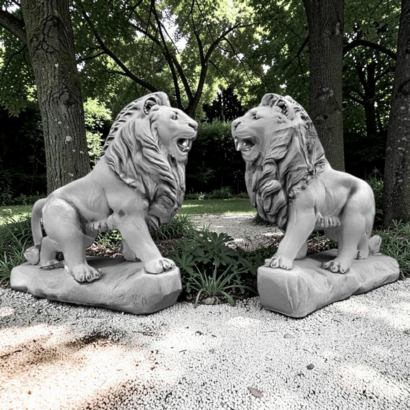 Statue paire de lions debout