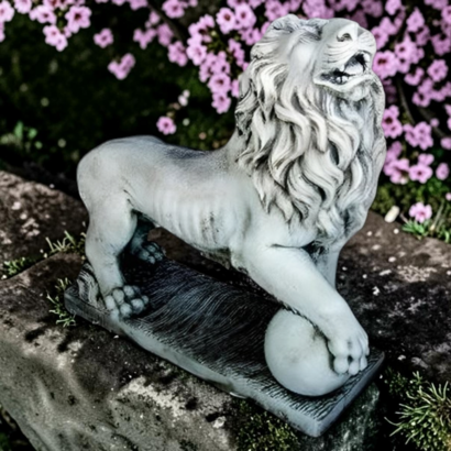 Statue Lion Géant avec Patte droite sur Boule