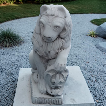Statue Lion avec écusson sous patte gauche