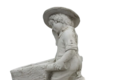 statue en pierre  petit garçon et sa brouette
