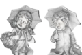 Statue Fillette au Parapluie et panier de fleurs