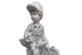 Statue garçon à bicyclette et pot de fleur