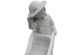 statue en pierre  petit garçon et sa brouette
