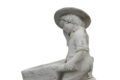 statue en pierre  petit garçon et sa brouette
