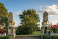 Couple statues lions géants 