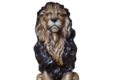 STATUE LION REGARD DROIT PEINT
